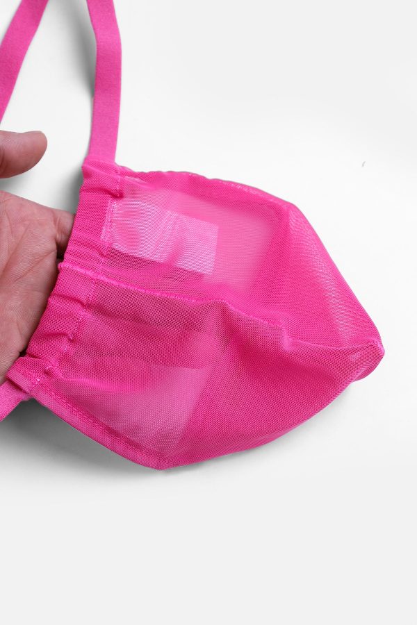 G-String Thong with Sheer Mesh Bulge Pouch - Hot Pink Fashion