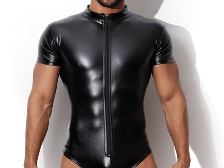 Vegan Leather Zipper Bodysuit Sale