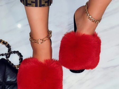 ❤Just In ❤ FUR JELLY SLIDES- RED Online Hot Sale