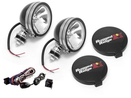 Rugged Ridge 6in Halogen Light Kit Black Steel Housings Online Sale